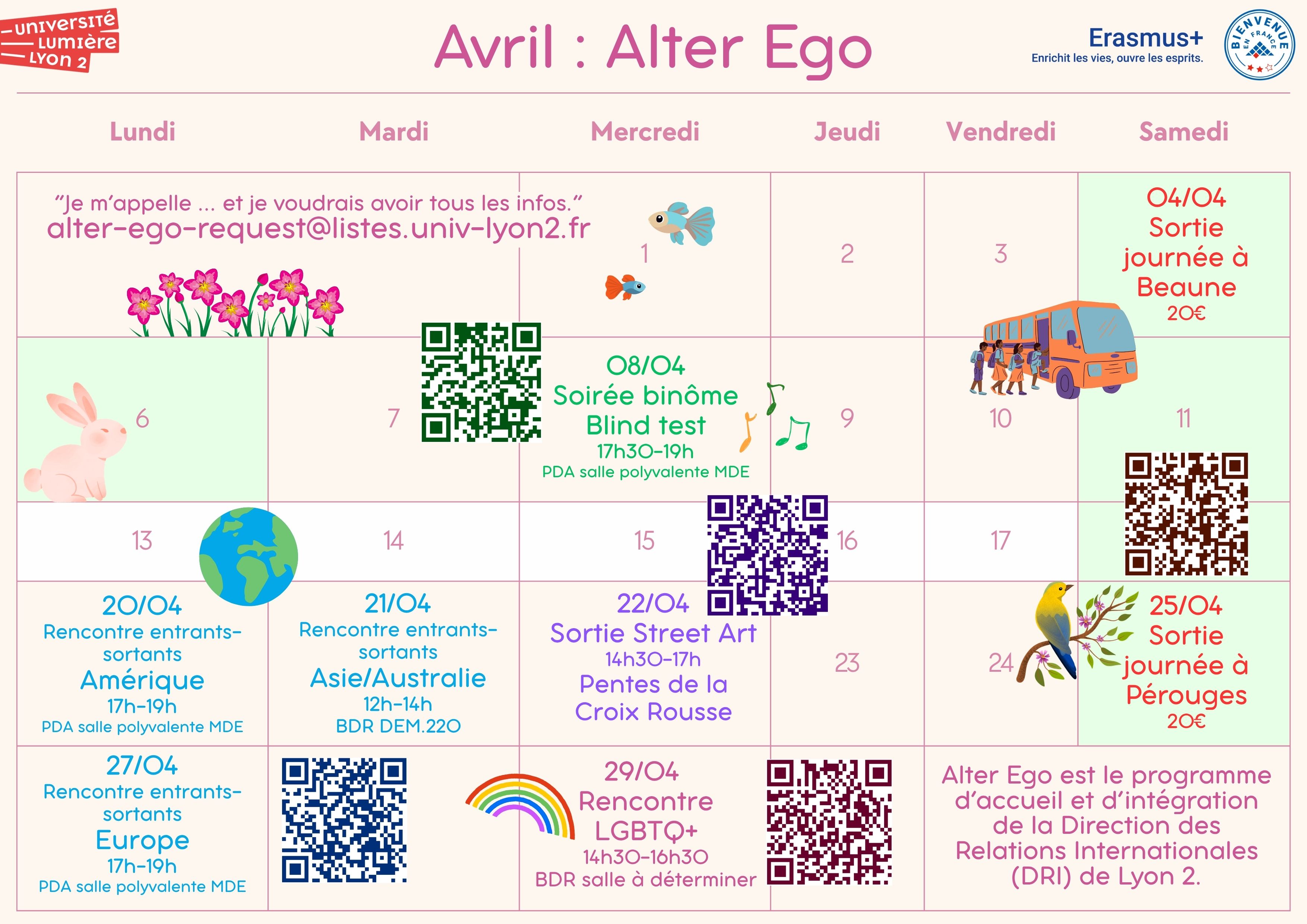 Calendrier avril 2026
