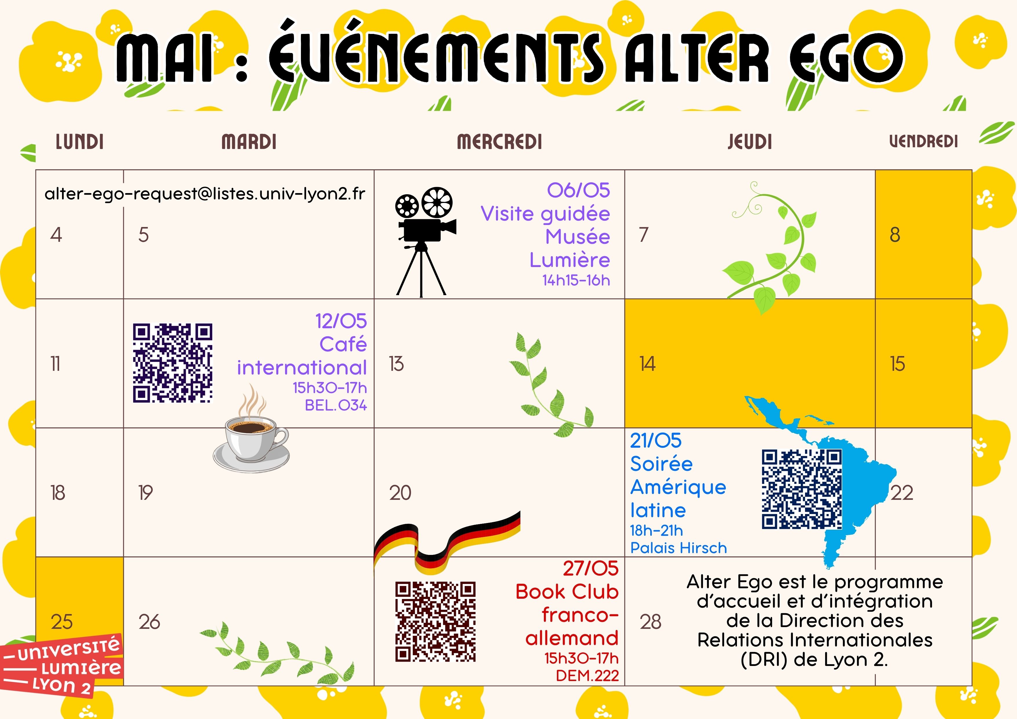 Calendrier mai 2026