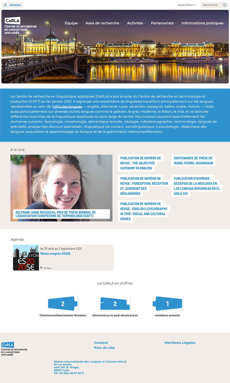 Page d'accueil nouveau site CeRLA
