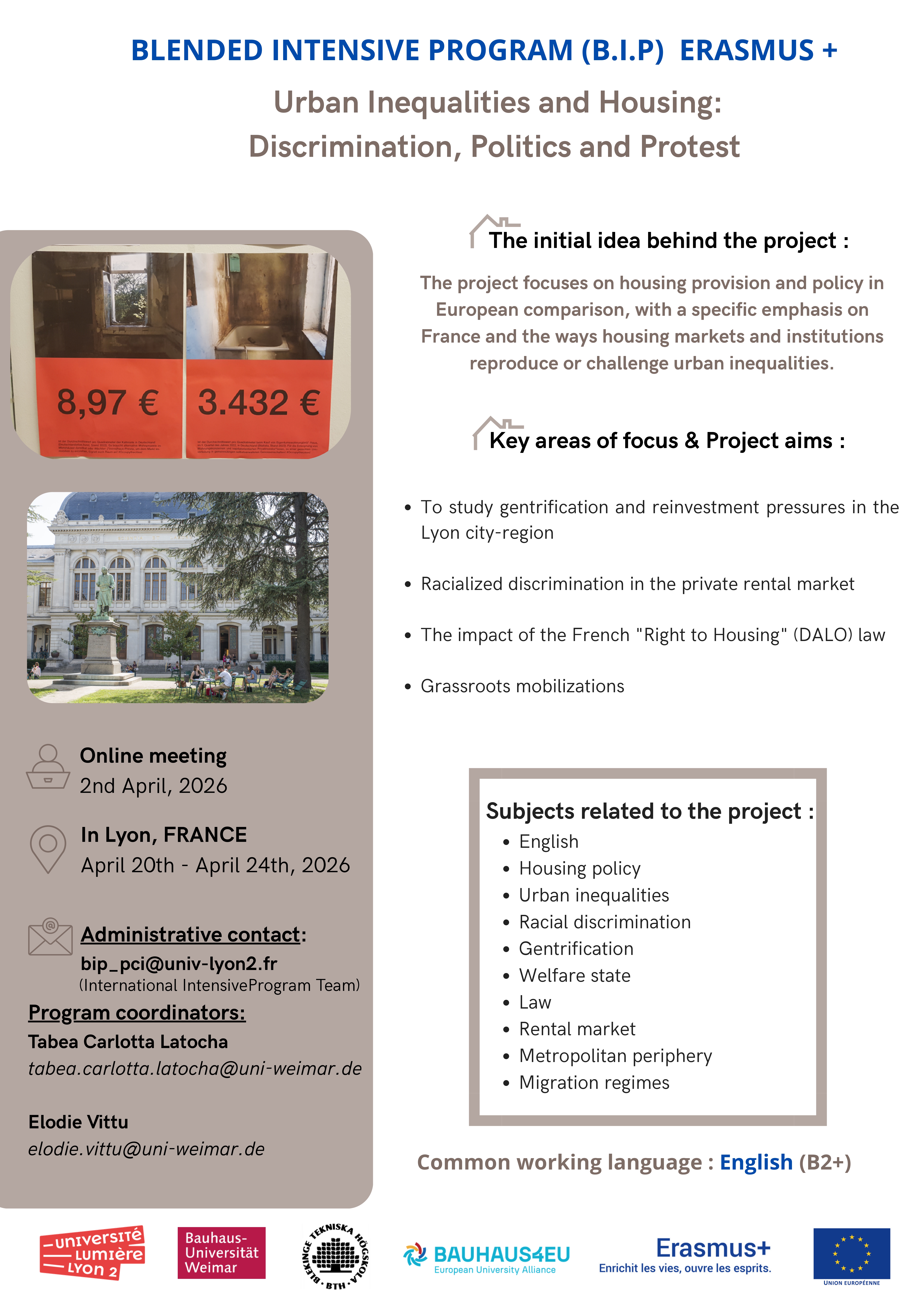 flyer BIP Urban inequalities and Housing