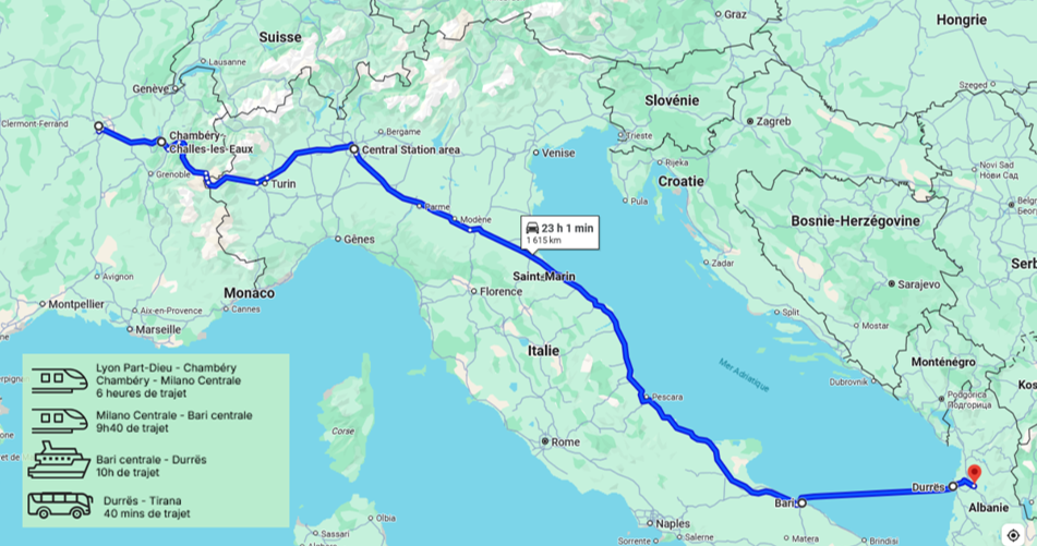 Itinéraire pour aller en Albanie 