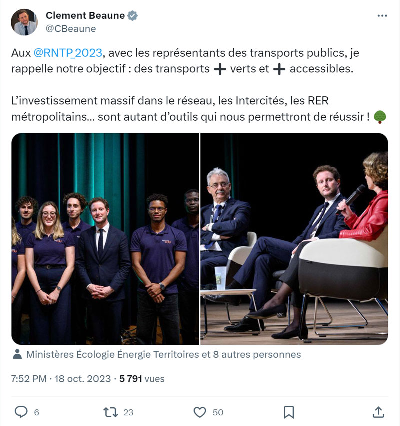 Post sur le réseau X (ex-Twitter) du Ministre Clément Beaune